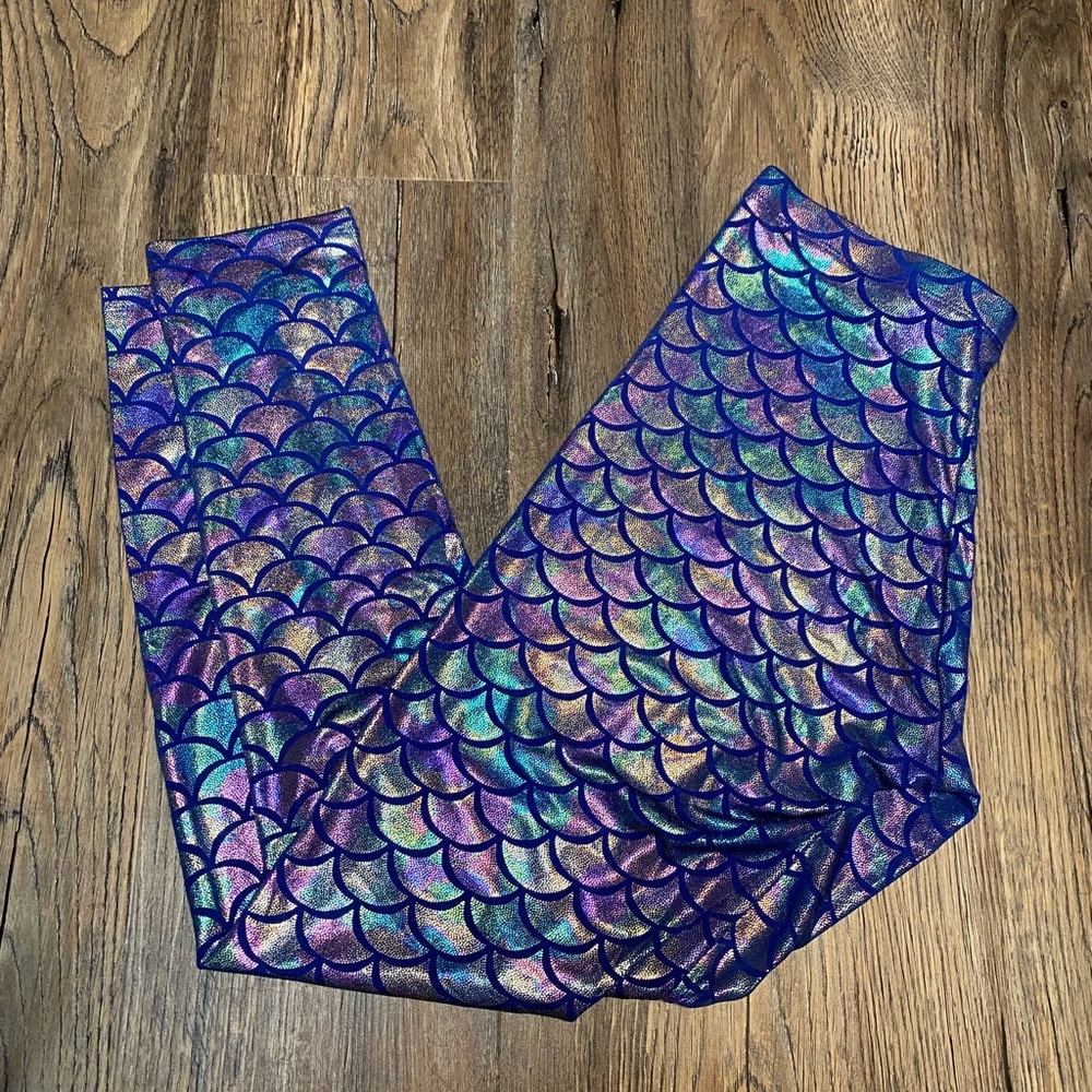 Women's Metallic Mermaid Fish Scale Printing Full Length Leggings Size L